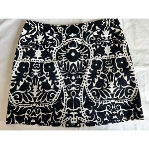 HM Black White Baroque Damask Print Mini Skirt Ball Chain Zipper Pockets Size 8